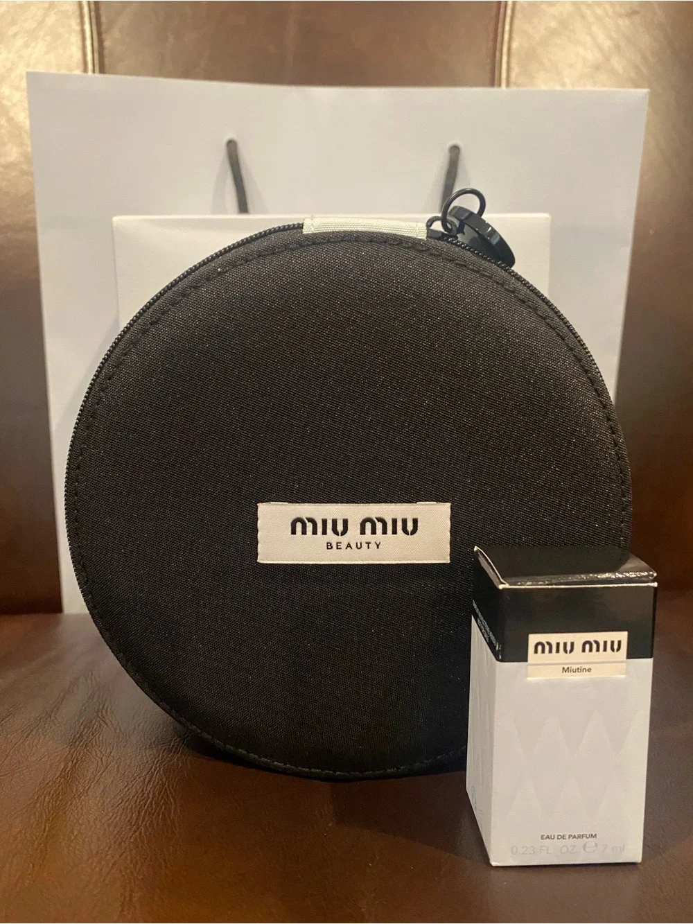 Miu Miu Beauty Large Vanity Case, Gift bag. Empty mini dabber included. Luxe